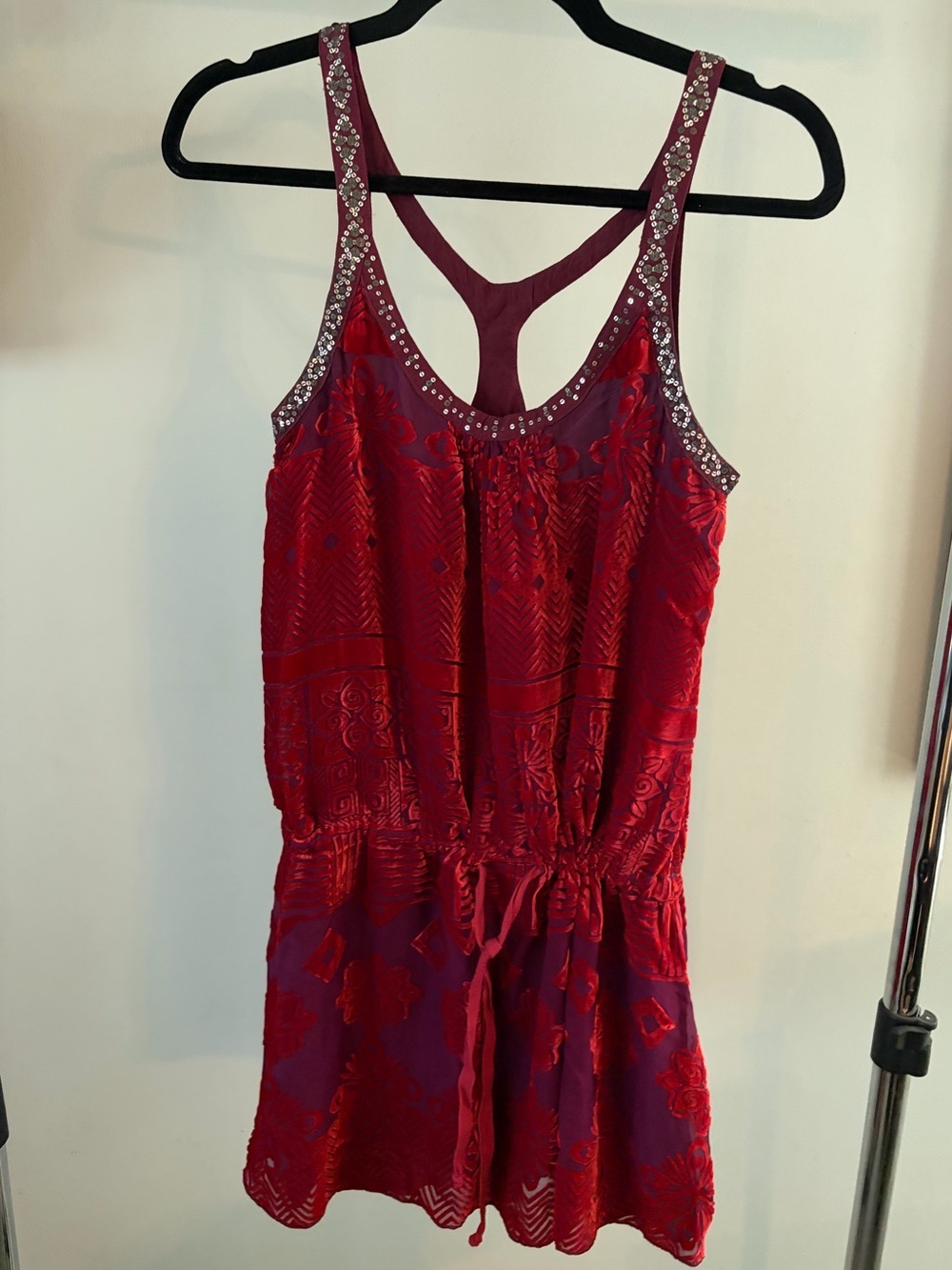 Free People velvet drop Waist vintage Purple Silk Dress size 4